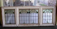 Large Vintage Arts and Crafts period 3-panel stained glass window.